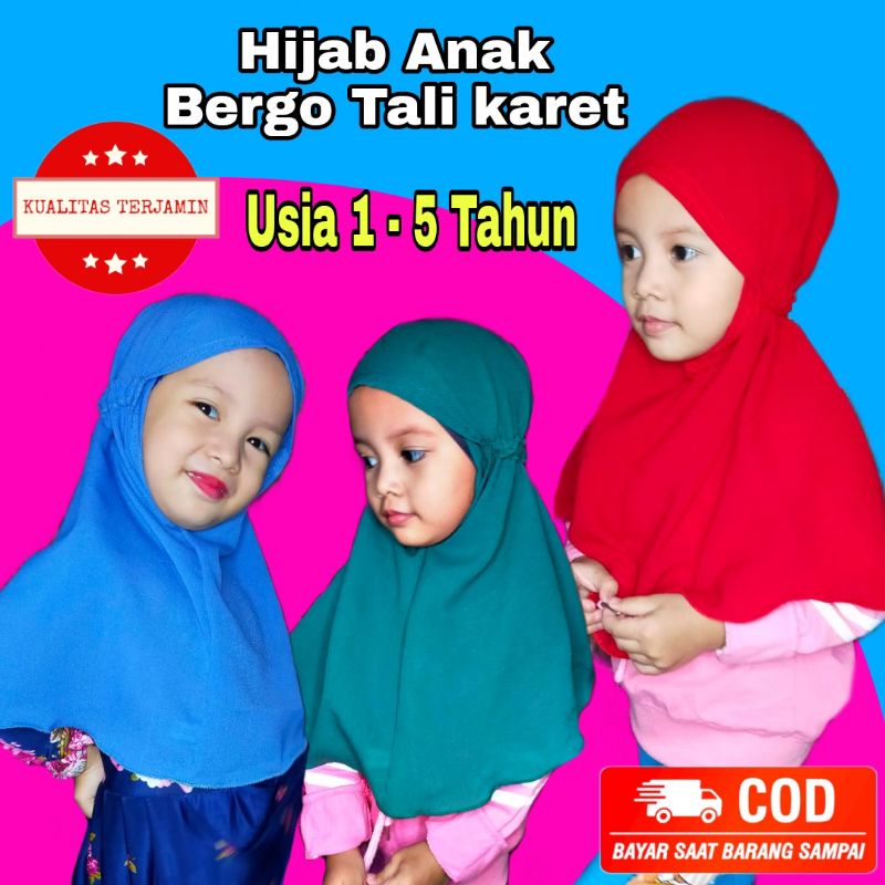 JILBAB INSTAN ANAK TALI KARET HIJAB ANAK NON PET TALI KRIWIL KERUDUNG ANAK USIA 1-5 TH  INSTAN BERGO