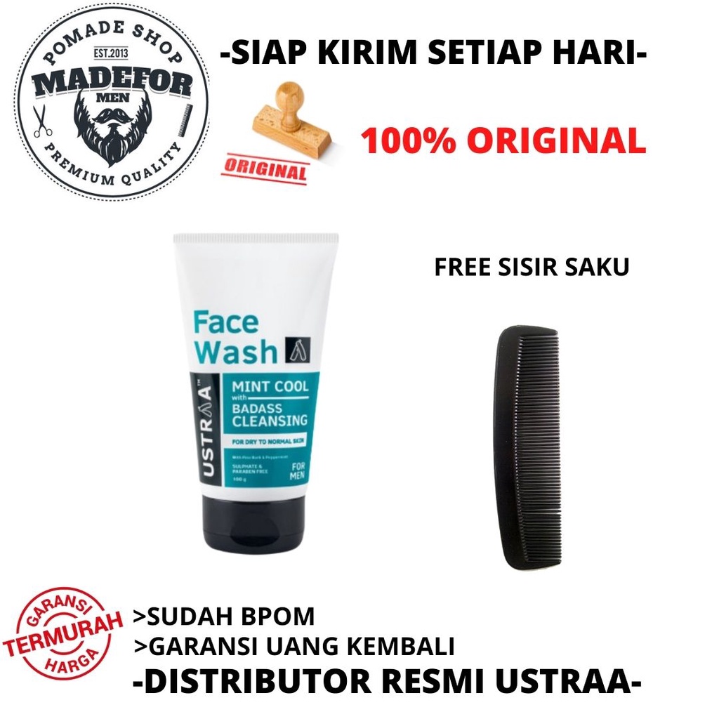 USTRAA FACE WASH MINT COOL DRY SKIN ORIGINAL FREE SISIR SAKU