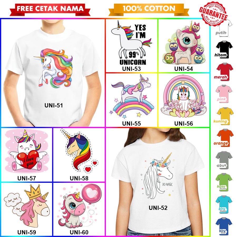 [FREE NAMA!!] Baju Kaos COUPLE ANAK DAN DEWASA UNICORN BANYAK MOTIF