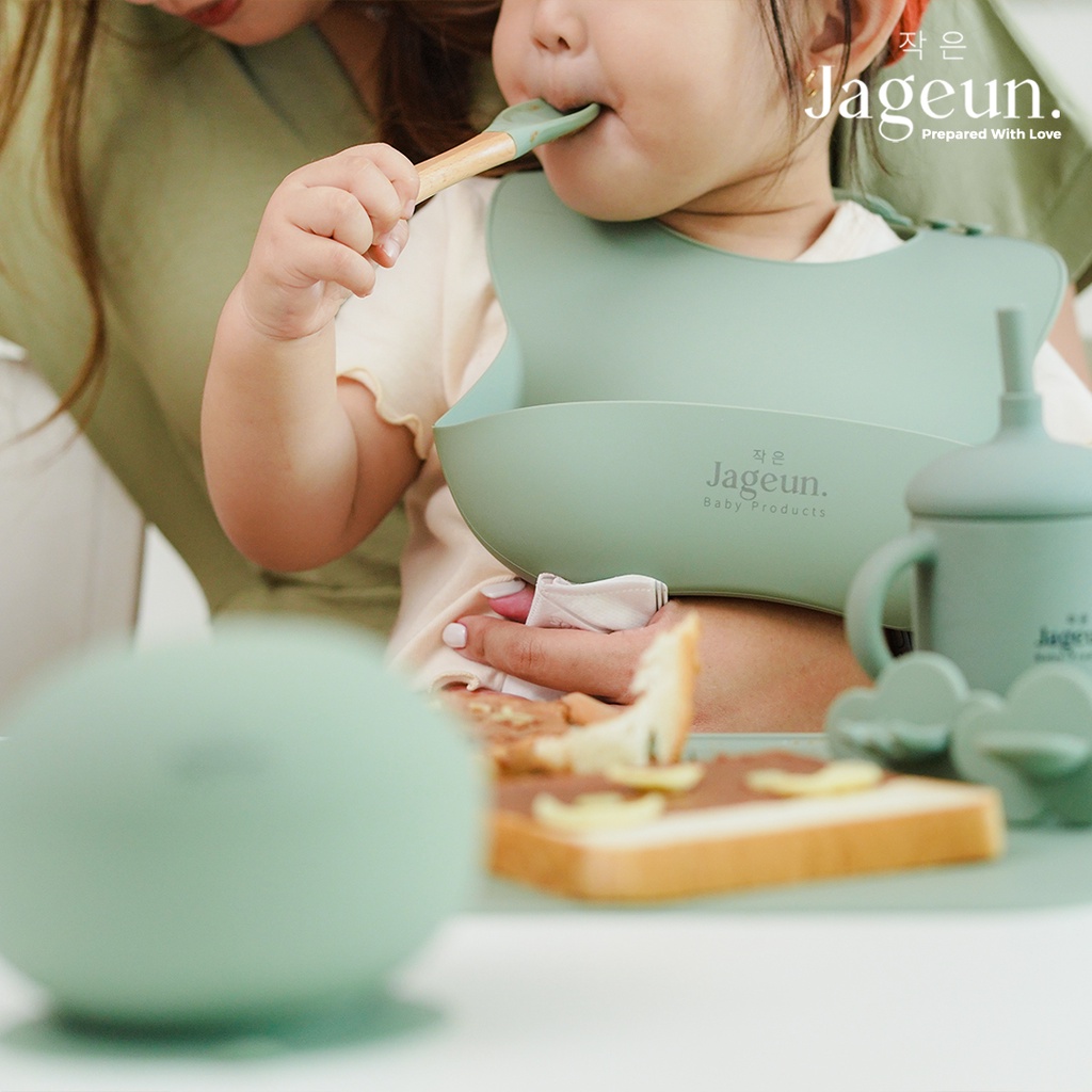 JAGEUN Premium Silicone Wood Spoon n Fork | Sendok Garpu Kayu Bambu Set Alat Makan MPASI Bayi