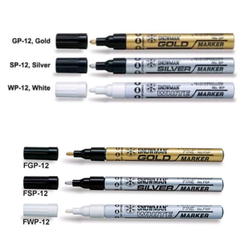 

Spidol Snowman permanen Paint marker GOLD , SILVER , WHITE ( Putih , perak , emas )