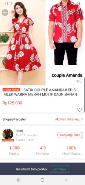 Batik Couple Amanda# Edisi Imlek Warna Merah Motif Daun Bahan Katun Stretch