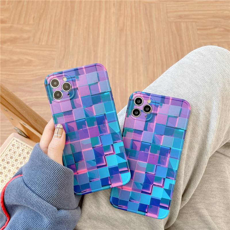 3D Block Grid Phone Case For iPhone 11 12 Pro Max Mini Fashion Creative For iPhone 7 8 Plus X XS Max XR Lattice Soft Silicone Protect Cover