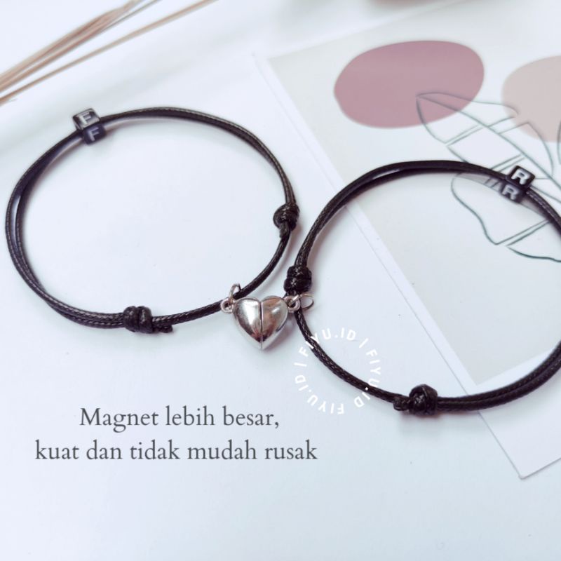 2 PCS/1SET GELANG MAGNET LOVE SILVER BISA REQUEST INISIAL atau NAMA / GELANG COUPLE PASANGAN