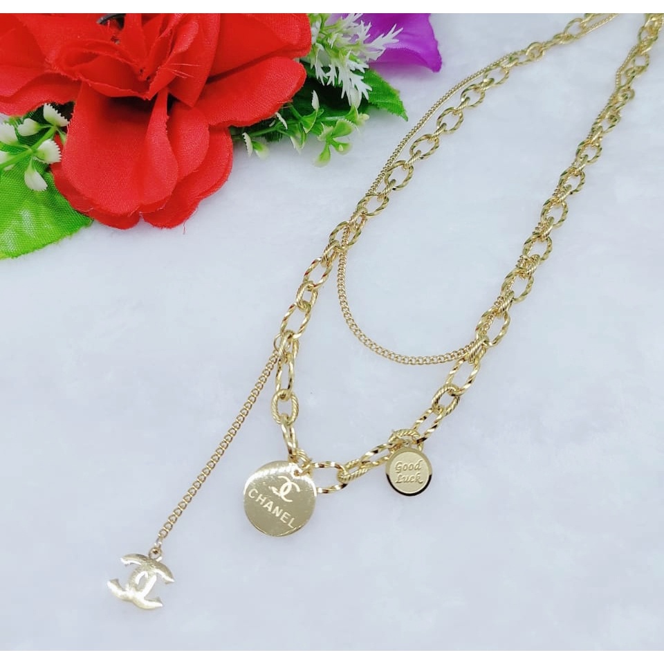 Kalung titanium dobel rantai perhiasan fashion K49,50