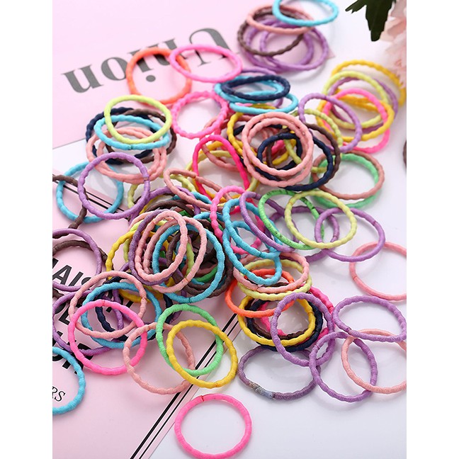 LRC Ikat Rambut Fashion Color Color High Elastic Seamless Children's Hair Ring 100 Pieces D02364