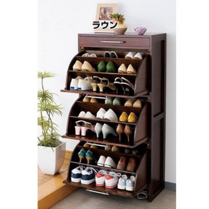 rak sepatu susun kayu jati tertutup minimalis modern
