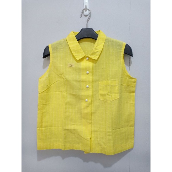 kemeja crop kotak kuning wanita