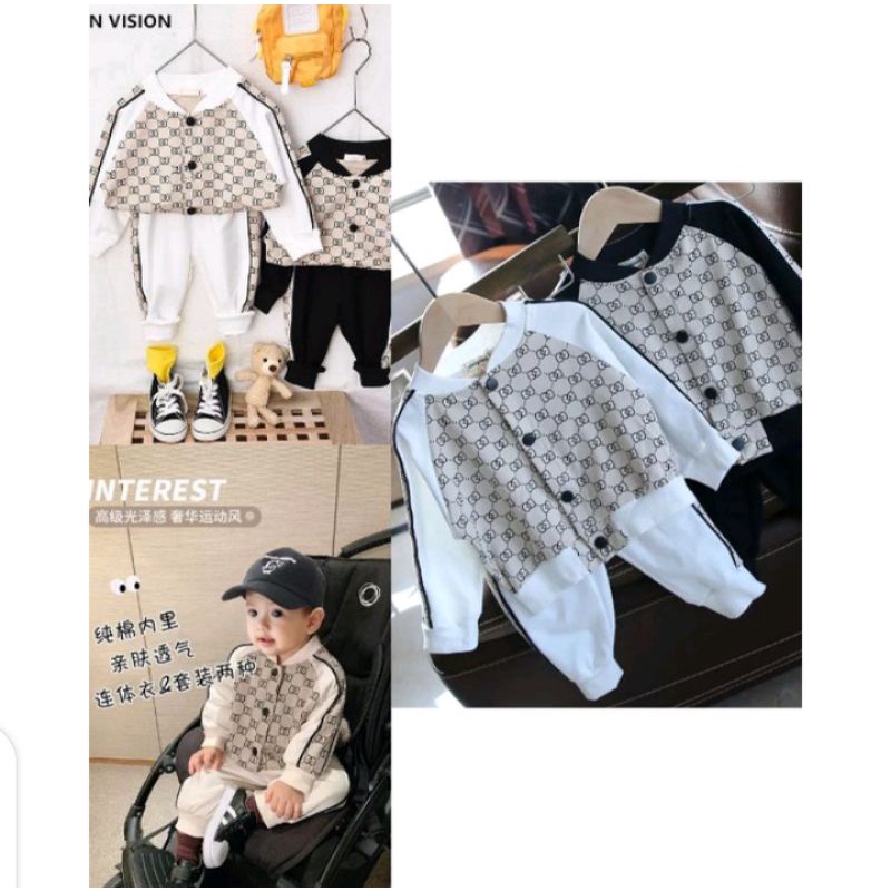 setelan baju jaket branded gucci premium anak cewek cowok bayi balita kembar import - setelan baju g