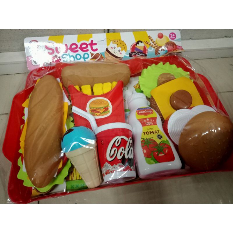 Mainan nampan burger hotdog kentang goreng junkfood LF50 / OCt2122 / Nampan Cangkir set 718