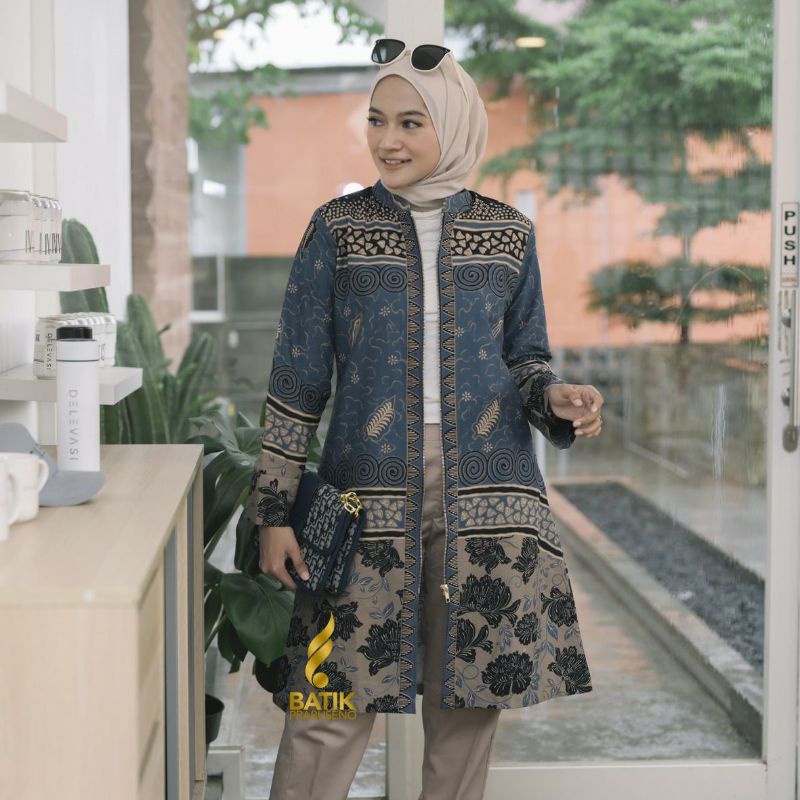 Wanda Biru Tunik  Batik Wanita Busui Friendly Original Asli Batik Solo Prabuseno Katun Printing Hand