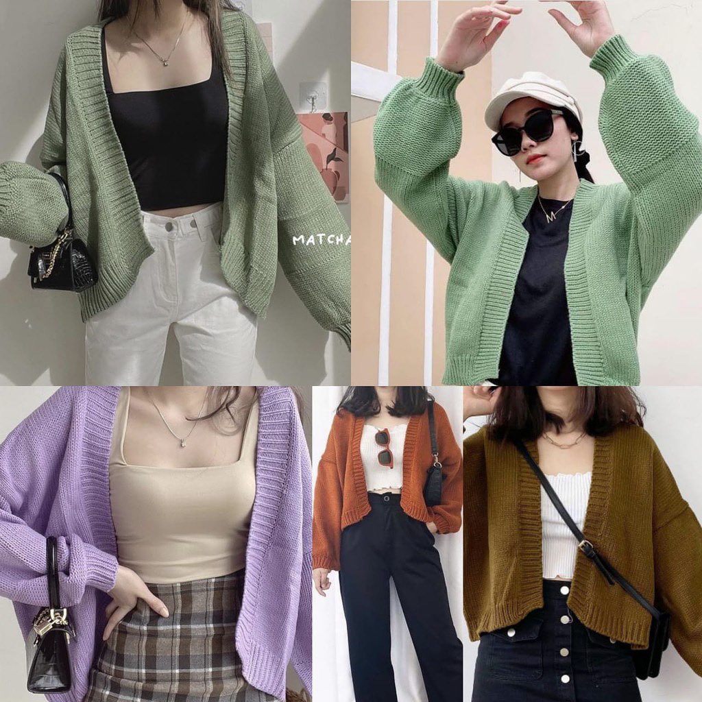 FLUFFY BUBBLE CARDI RAJUT CROP OVERSIZE KNIT HAZEL CARIDIGAN TEBAL OUTER WANITA KNIT