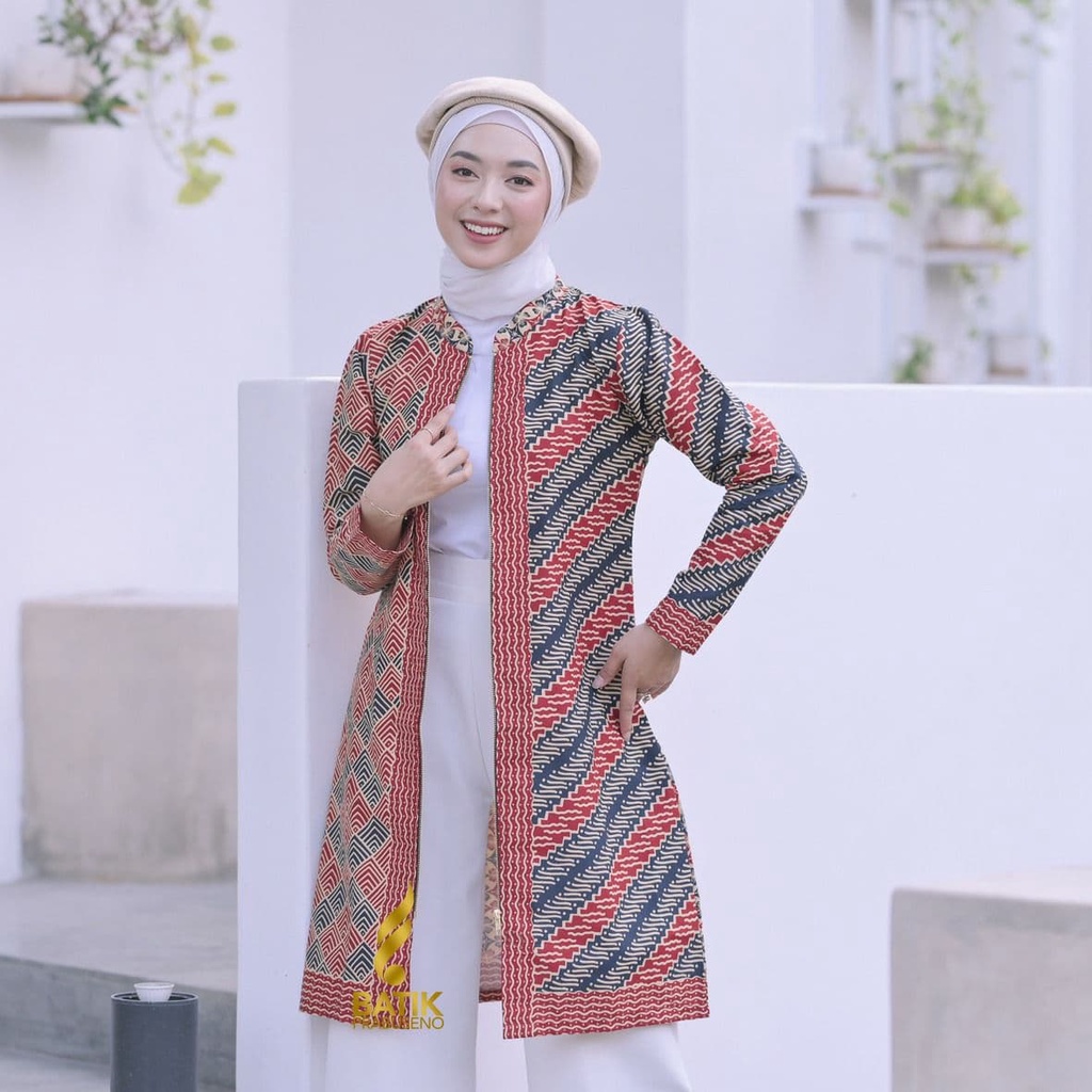 Motif Candra Maya Blouse Atasan Baju Batik Wanita Lengan Panjang Prabuseno Ori Modern Outfit Formal 