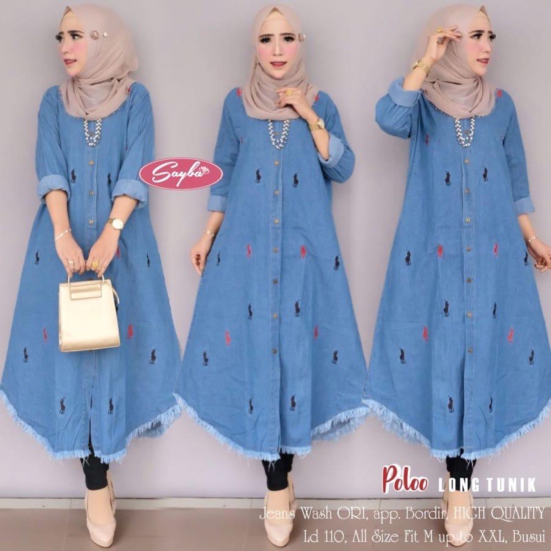 P*LO PAULA LONG TUNIK JEANS JUMBO LD 110-120 ORIGINAL JEANS RAWIS