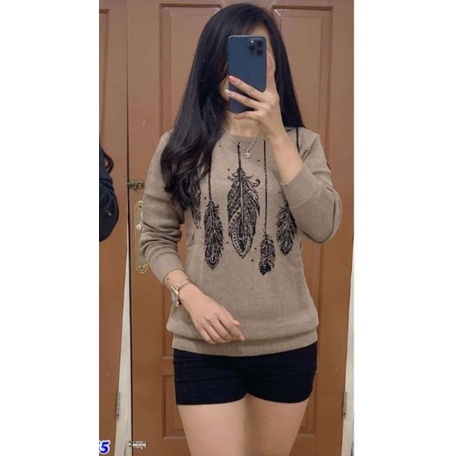 baju atasan fashion wanita rajutan import-Mocca