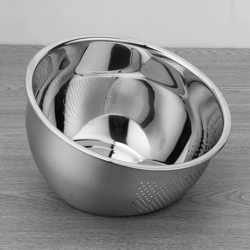 Supple Baskom Saringan Inclined Drain Rice Bowl Washer Fruit Basket 304 Stainless Steel 23cm - C0065 - Silver