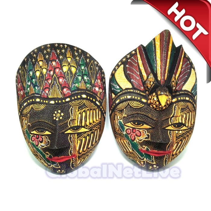 Topeng Rama Shinta Batik Kayu Bibir Merah L25 (Hiasan Dinding Nuansa - Greenstopshop