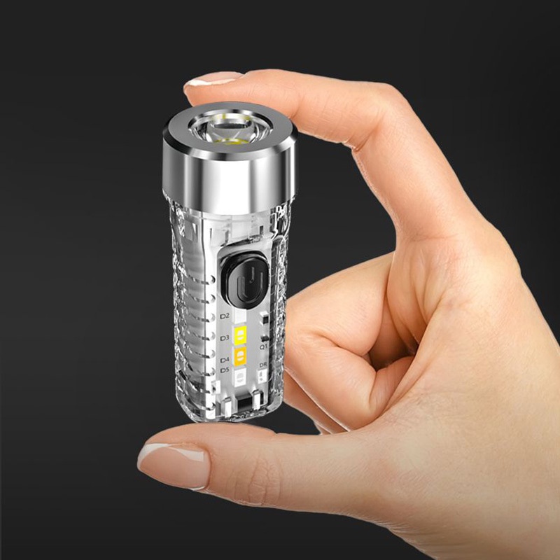 Mini LED Keychain Flashlight USB Rechargeable 7 Modes Multi-function Camping Bright Flashlight for Outdoor