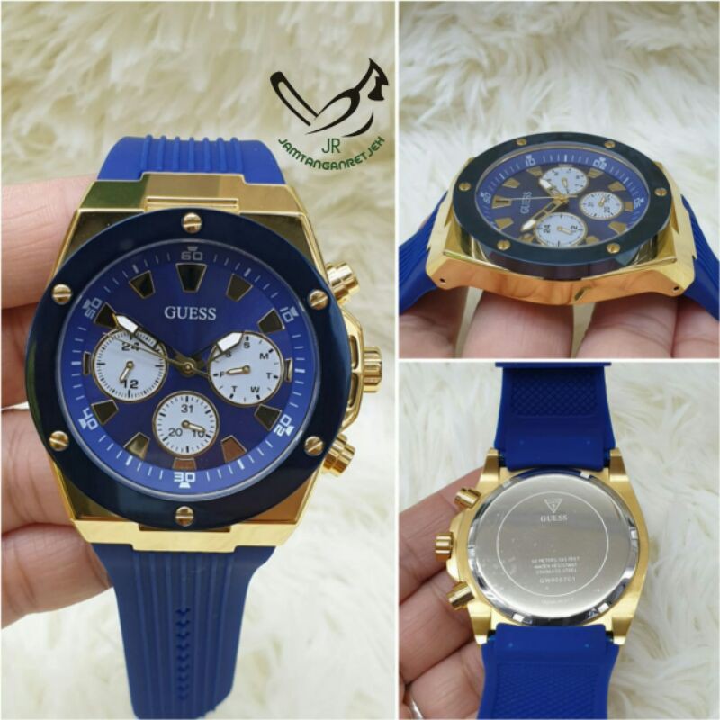 JAM TANGAN GUESS CRONO BATRE RING STEEL TALI RUBBER KUALITAS ORIGINAL