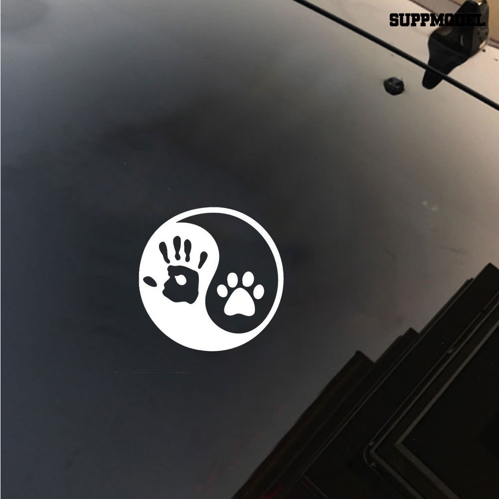 Sticker Decal Reflektor Dekorasi Jendela Mobil Gambar Telapak Kaki Anjing Yin Yang