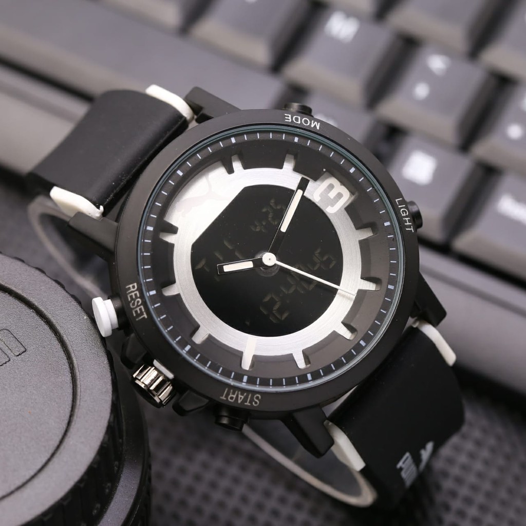 ( COD ) Jam Fashion Pria / Jam Tangan Puma Rubber Dual Time & Free Baterai Box