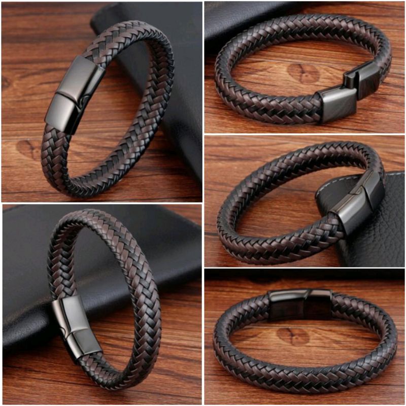 GELANG PRIA COWOK KULIT LEATHER ELEGAN BRACELET