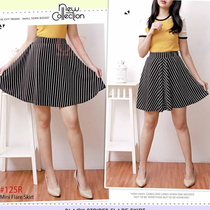 Gq1A Rok Flare Pendek Motif Salur / Rok Salur 1A5H