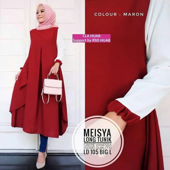 Jenny Original Shofiya Fs Atasan Tunik Material Rammi Premium 5202LS Long Tunik Meisya Maroon [Hij