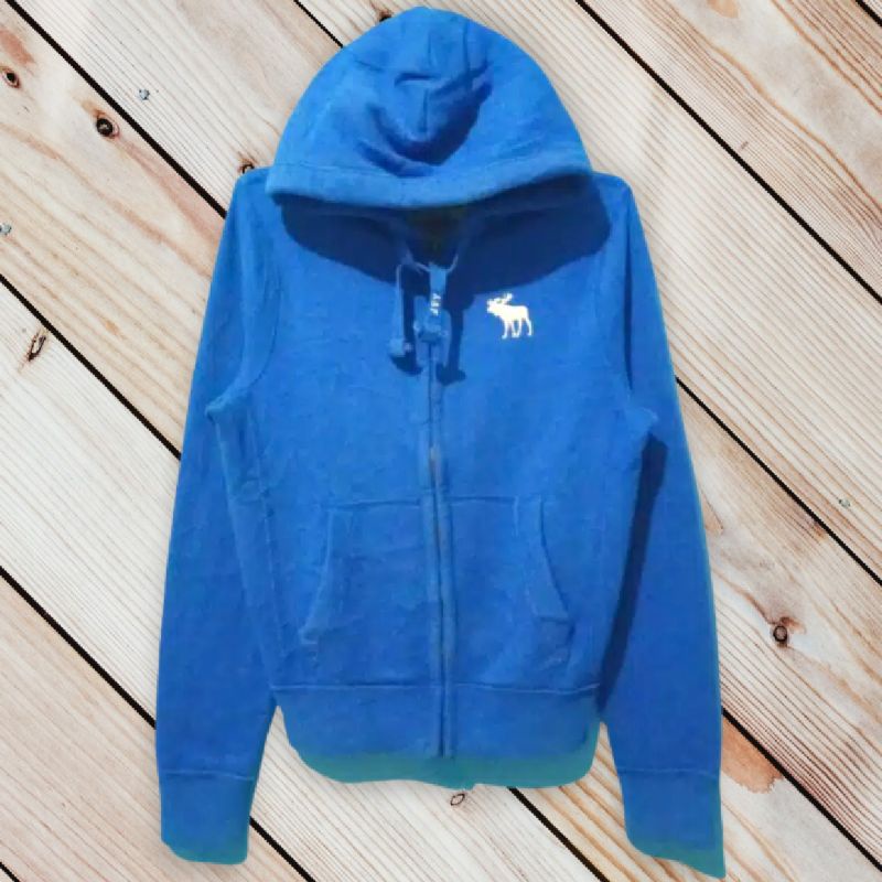 jaket hoodie Abercrombie zipper biru brand second