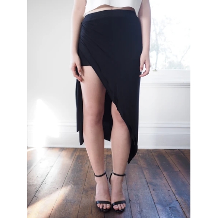 HELLO PARRY Talia Jersey Midi Skirt With Thigh Split - BLACK