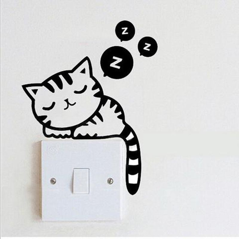 Sticker Saklar Lampu Kucing Tidur Zzz Sticker Tombol Lampu Dekorasi Wall Sticker