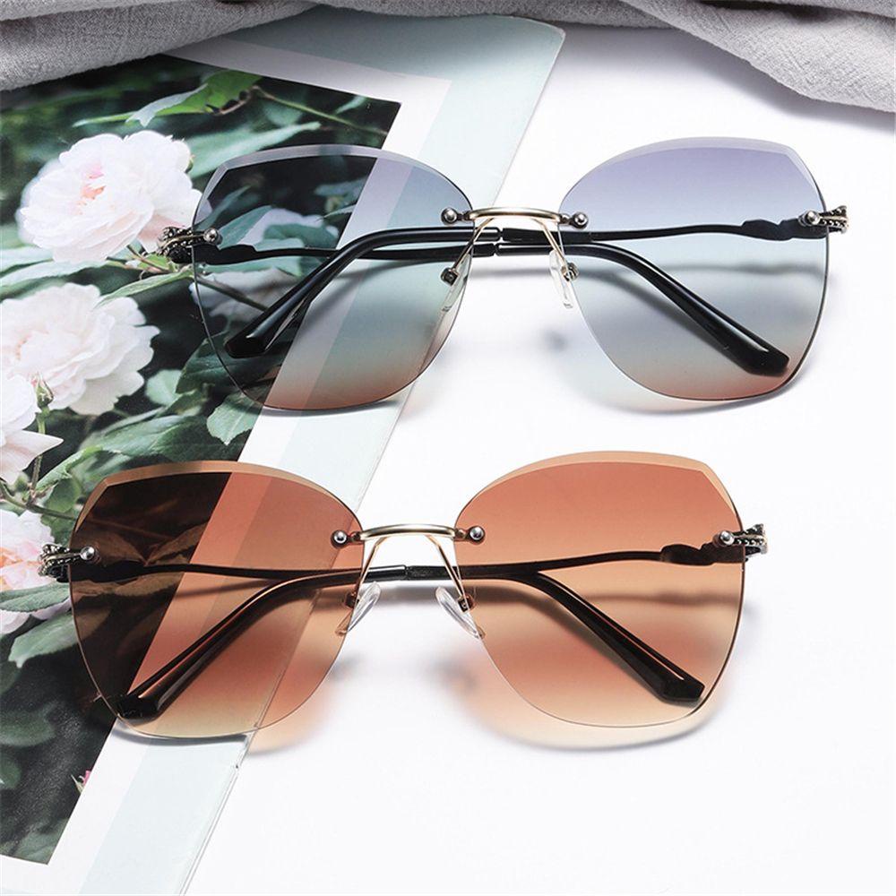 Nanas Kacamata Hitam Tanpa Bingkai Berwarna Perlindungan UV400 Eyewear Oversized