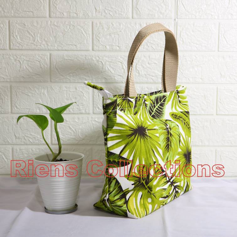 HANDBAG BESAR BAHAN KANVAS MOTIF ADENIA HIJAU / TAS KANVAS / TAS WANITA / RIENS COLLECTIONS