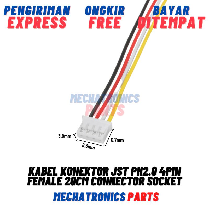 Kabel Konektor JST PH2.0 4Pin Female Kabel 20cm 4P PH 2.0mm PH2 Connector Socket