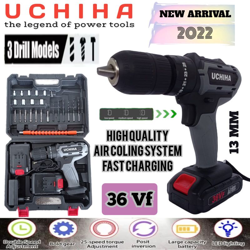 Promo Mesin Bor Baterai 36v Uchiha Cordless Impact drill Beton