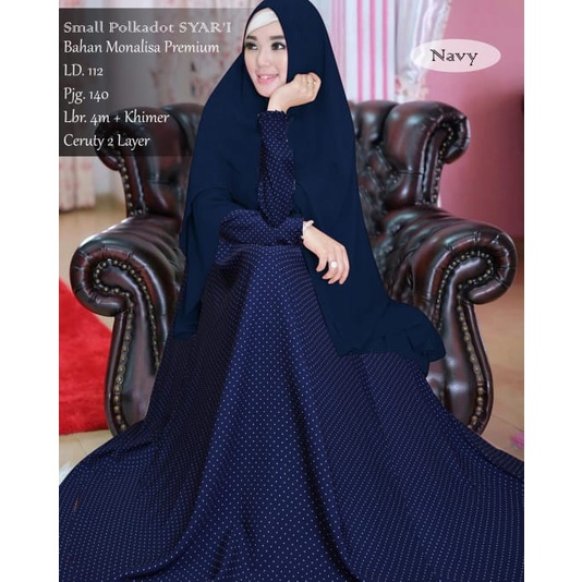 gamis syarii mayung polkadot monalisa set hijab ceruty 2 layer fashion muslim kekinian