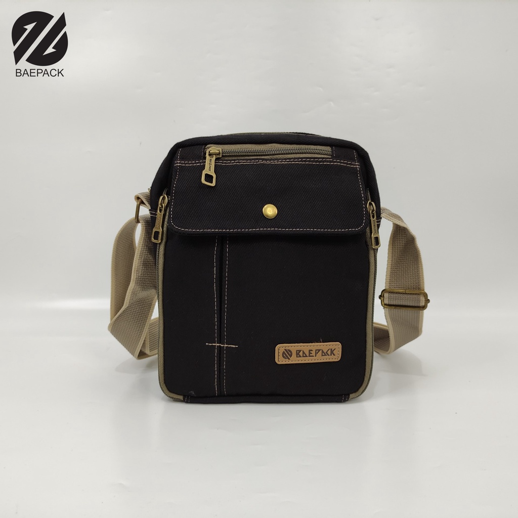 Tas Selempang Pria Premium Kanvas Xavier Hitam Original Baepack / Sling Bag / Tas Bahu Cowok Canvas / Organizer Travel Bag