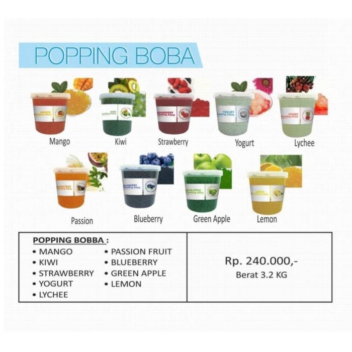 

LAINNYA-KEMASAN-MINUMAN- POPPING BOBA / POPING BOBA / COATING JUICE IMPORT TAIWAN GOJEK/ GRAB
