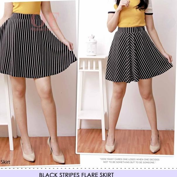 ◌ Rok Flare Pendek Motif Salur / Rok Salur ★