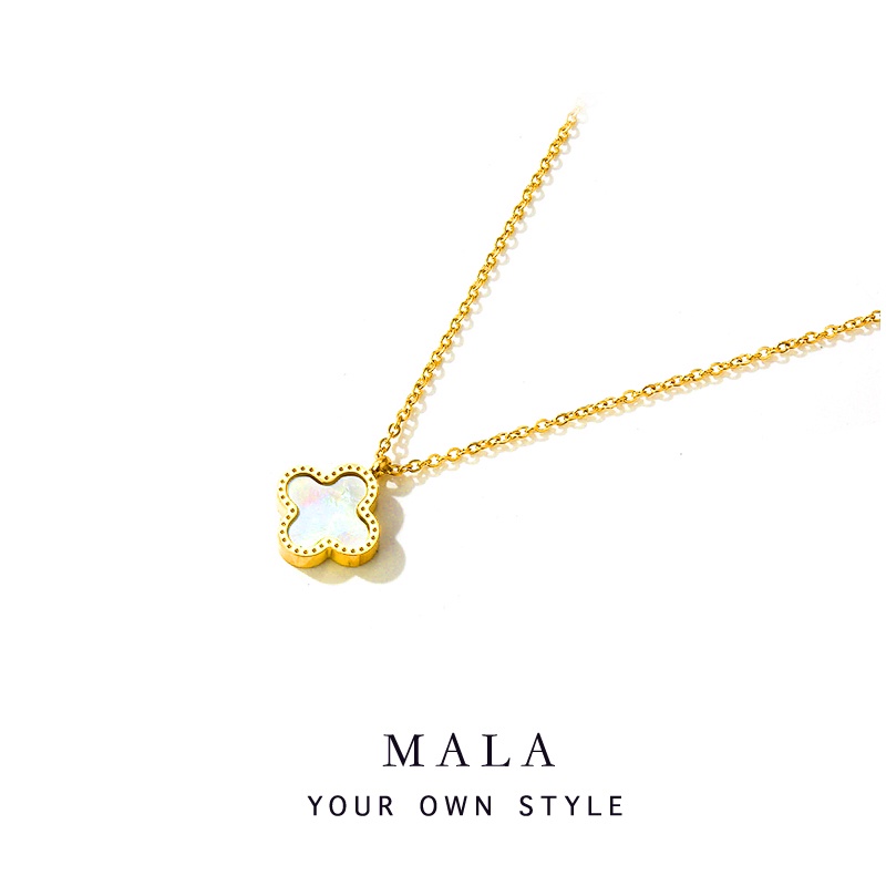 Korean 18k Gold Titanium Steel Necklace Black and White Double-sided Four-leaf Clover Pendant For Women