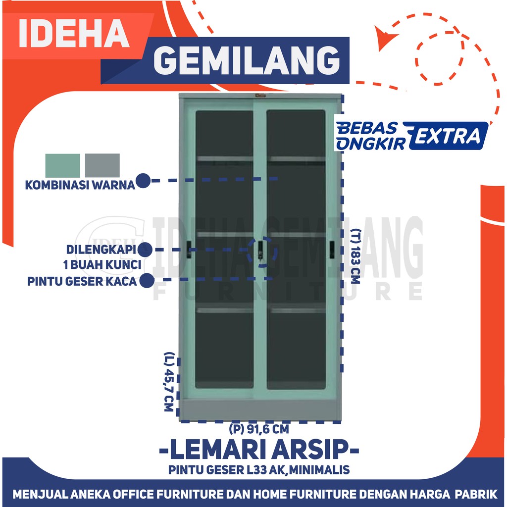 Lemari Arsip Pintu Geser Kaca LION L33 AK