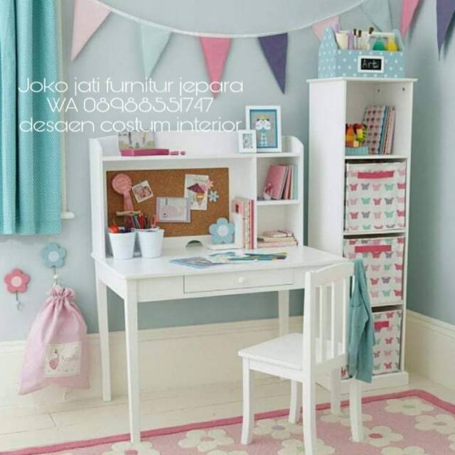 Meja belajar cat Duco putih