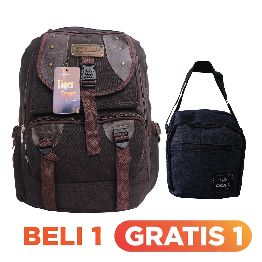 BELI 1 GRATIS 1 - BACKPACK KANVAS EGERTON TAS RANSEL SPORTY PRIA BONUS SELEMPANG DEKA DERECK JEANS