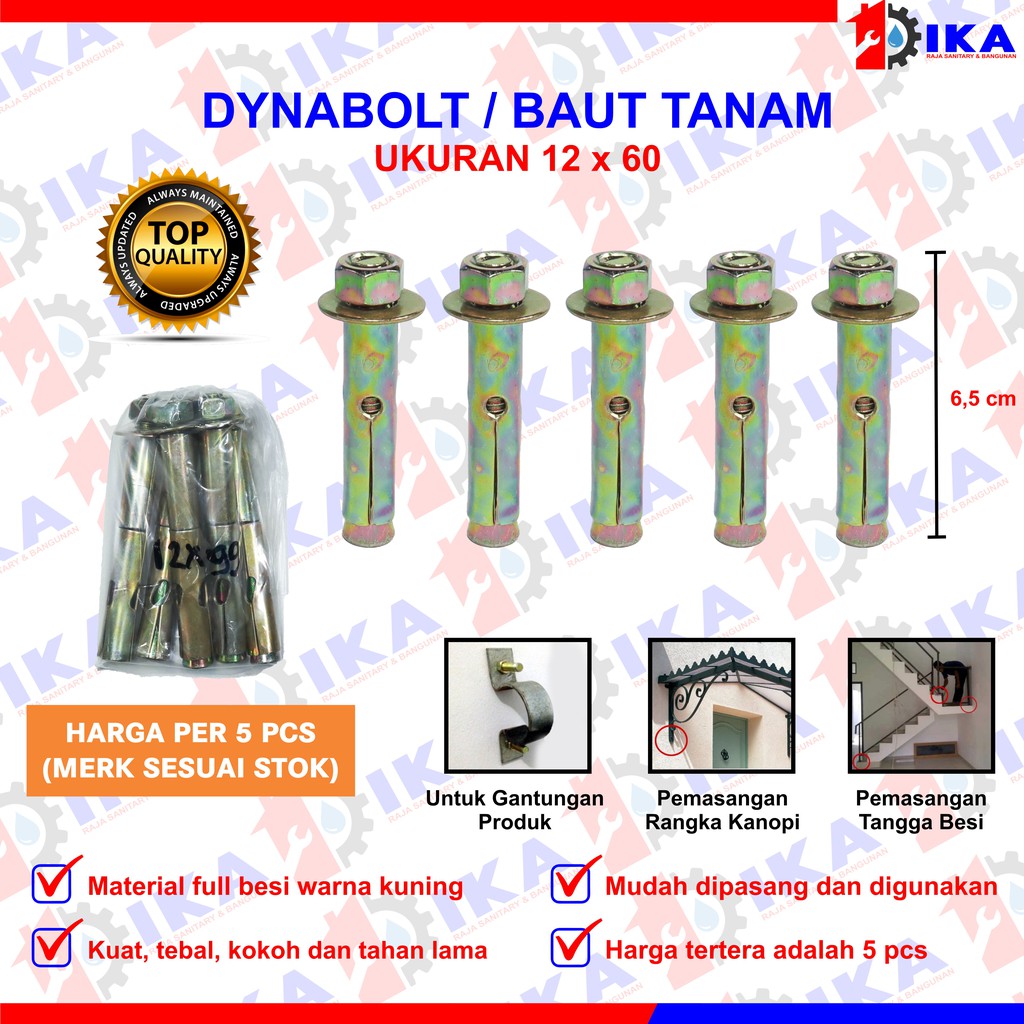 Dinabol (HARGA 1SET ISI 5BUAH PALING MURAH ) / dynabolt / Baut Tembok Ukuran Komplit Harga Per 5 pcs