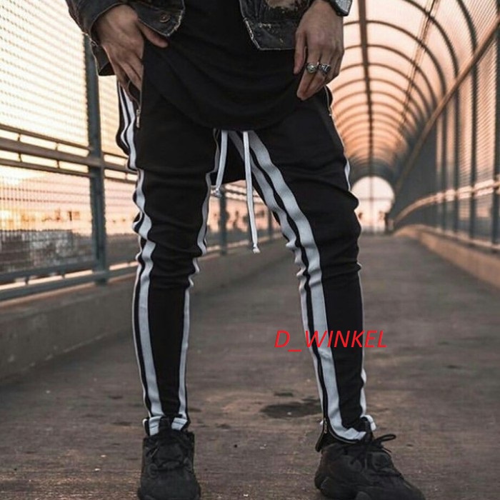 CELANA JOGGER PANTS HYPEBEAST SWEATPANTS TRACKPANTS HYPE STREETWEAR BLACK WHITE ZIPPER DOUBLE LIST