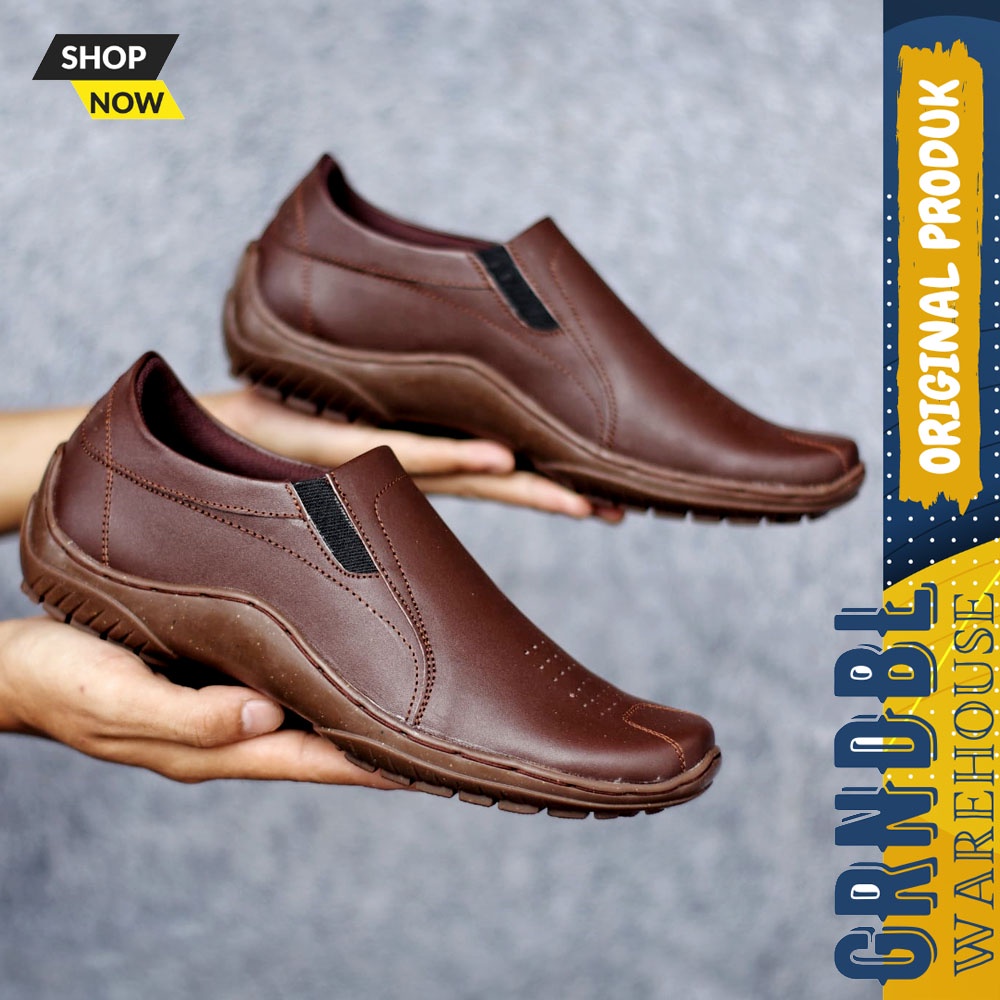 GRNDBL X BADIL Sepatu Slip On Casual Slop Selop Kasual Semi formal Cowok / Cowo Kerja Kulit Asli Pria