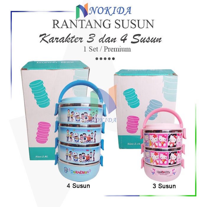 Nokida Rantang Susun Makanan 1 Set Karakter / Rantang Stainless Steel Tempat Makan Nasi Sayur Motif 