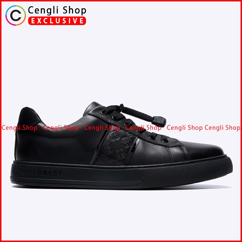 SEPATU SNEAKER EVERBEST PRIA ORIGINAL CASUAL KETS KULIT HITAM EM91