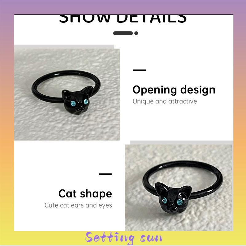 Cincin Kucing Hitam Wanita Trendi Desain Niche Cincin Jari Telunjuk Fashion Kepribadian Cincin TN