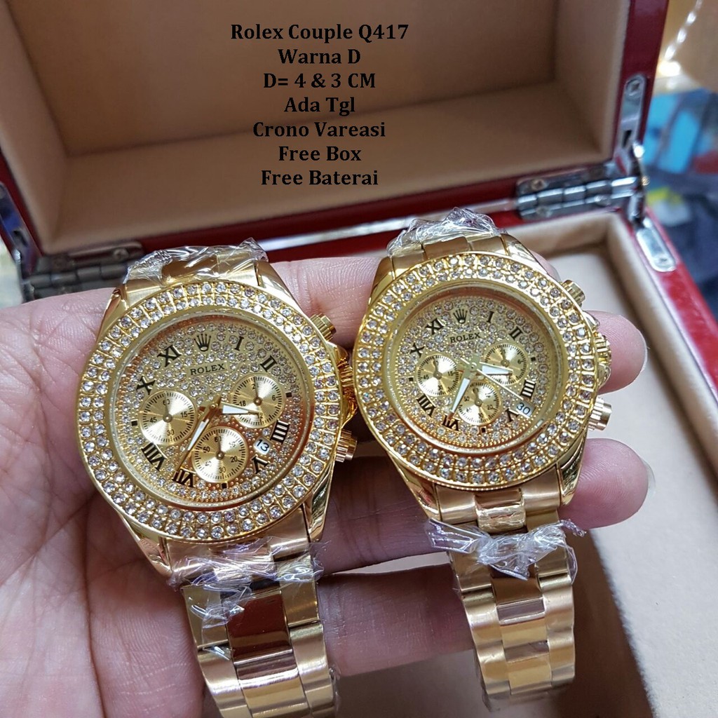 Jam tangan Pasangan / Couple Murah Rolex Teronia Full Gold + Box